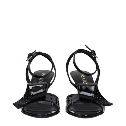 Prada Black Leather Stiletto Heels Sandals