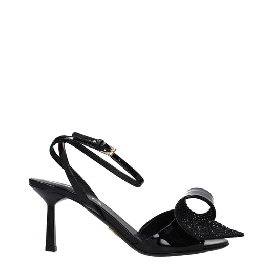 Prada Black Leather Stiletto Heels Sandals