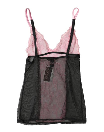 Roberto Cavalli Black Pink Floral Lace Lingerie Top Underwear