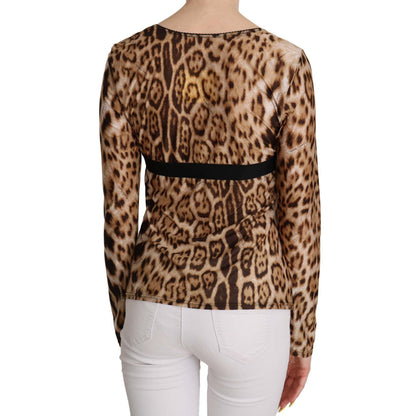 Roberto Cavalli Brown Leopard Women's Long-Sleeve Top