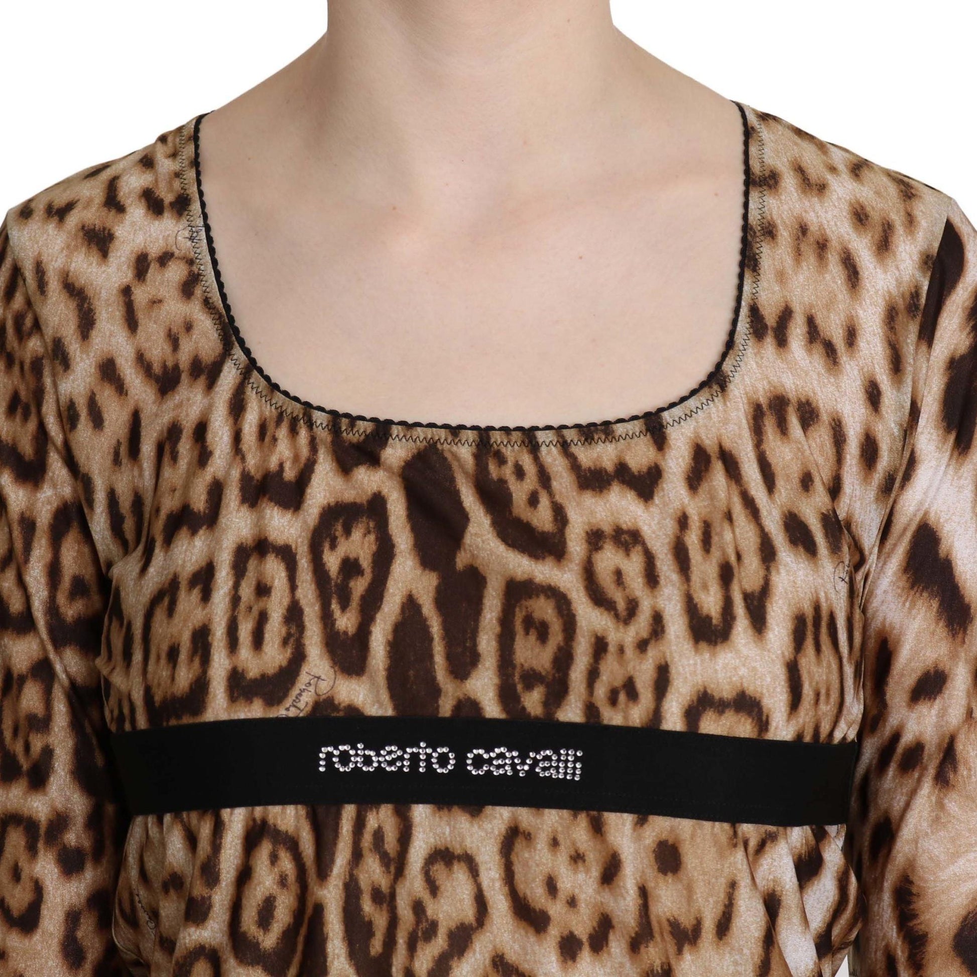 Roberto Cavalli Brown Round Neck Leopard Women Top Blouse
