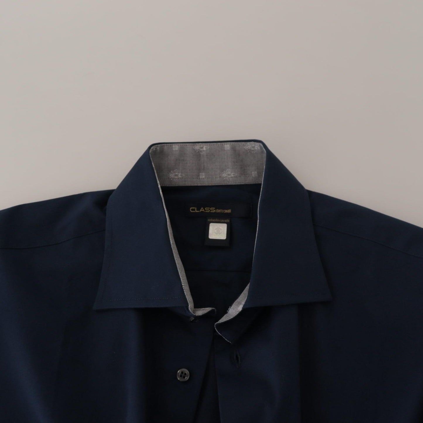 Roberto Cavalli Navy Blue Cotton Dress Formal Shirt