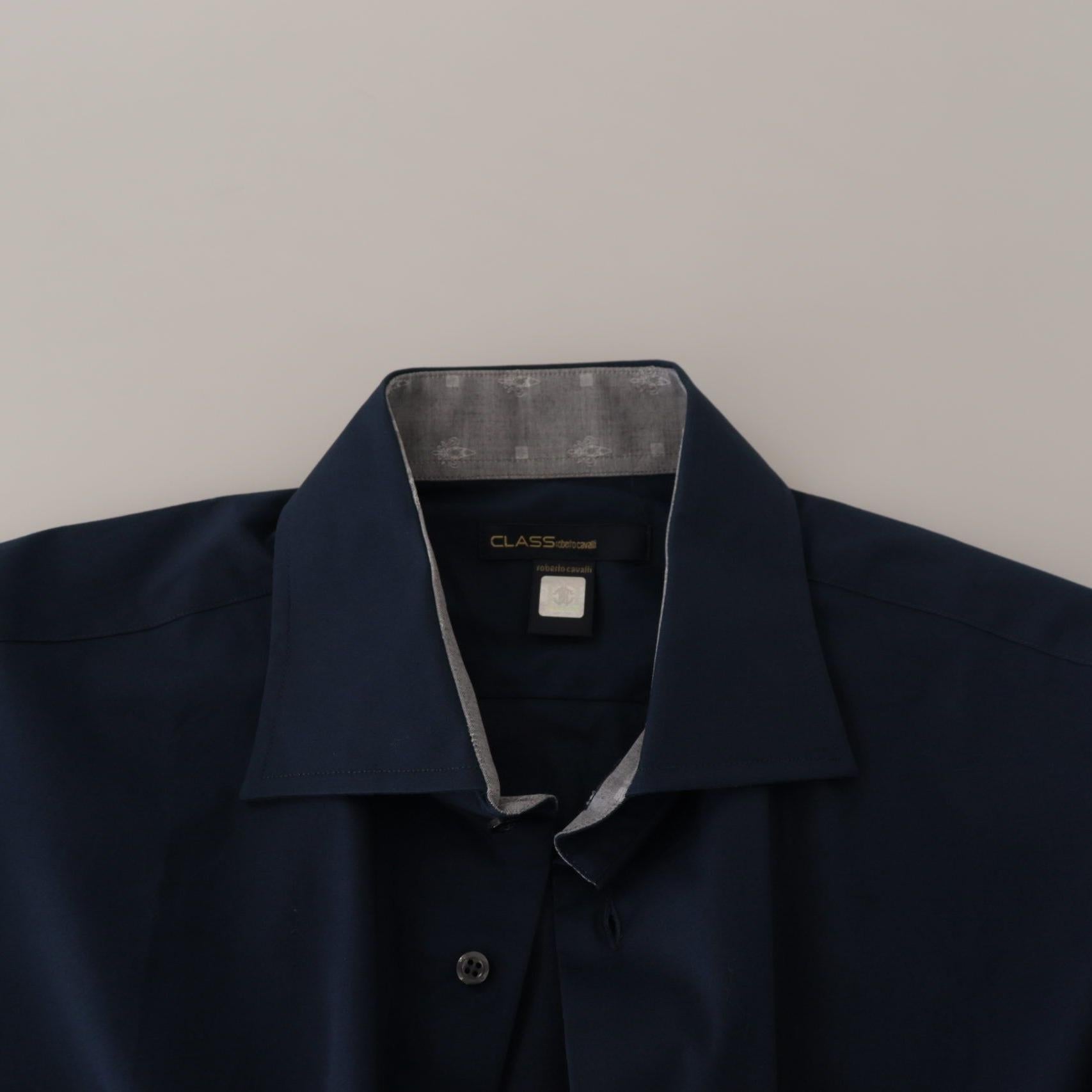Roberto Cavalli Navy Blue Cotton Dress Formal Shirt