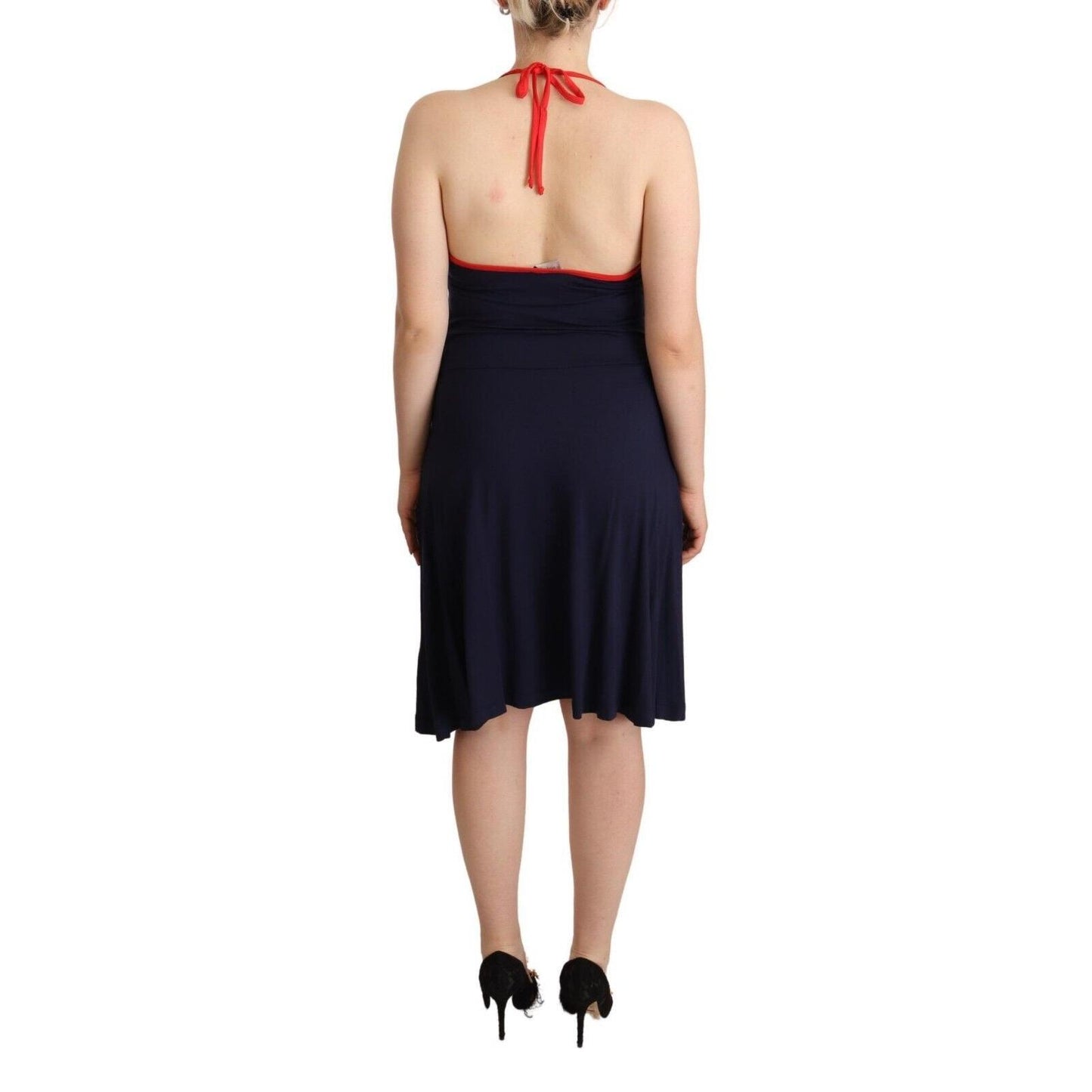 Roccobarocco Navy Blue Sleeveless Halter Sheath Midi Dress