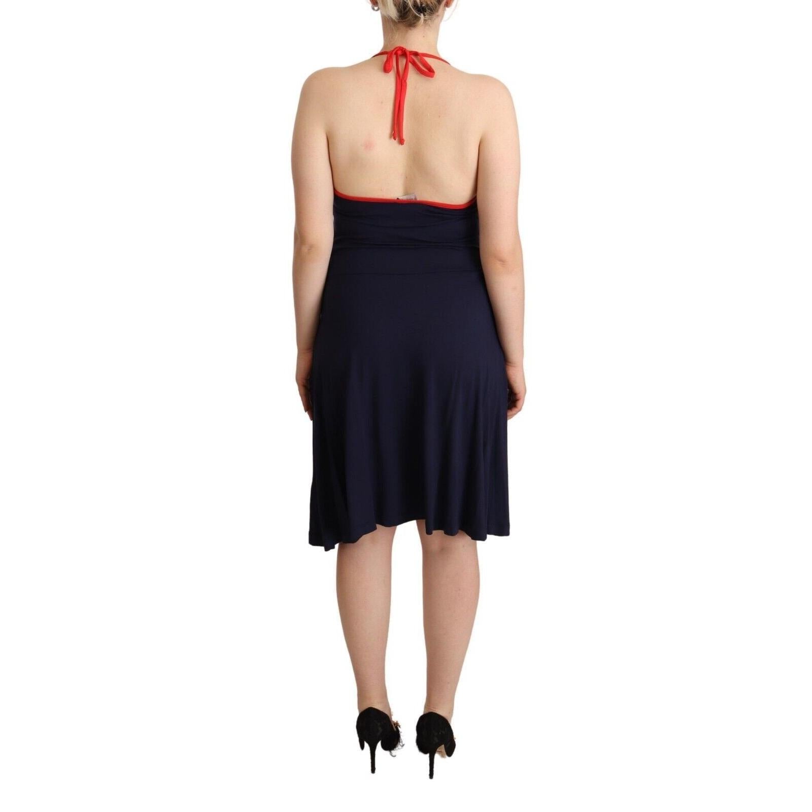 Roccobarocco Navy Blue Sleeveless Halter Sheath Midi Dress