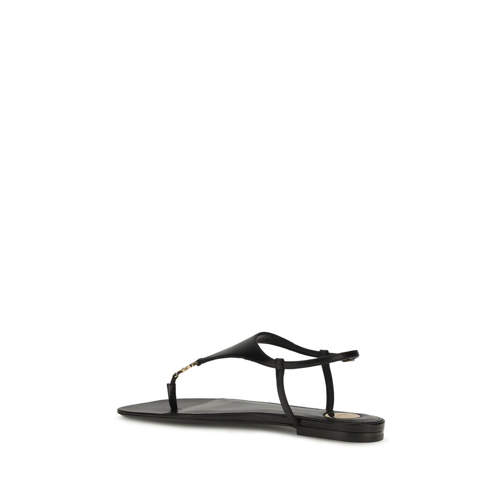 Saint Laurent Black Calf Leather Bos Taurus Flat Sandals