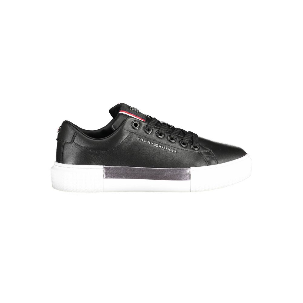 Tommy Hilfiger Black Leather Women Sneakers