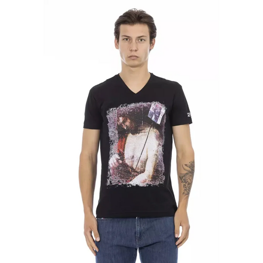 Trussardi Action Black Cotton Men's V-Neck T-Shirt