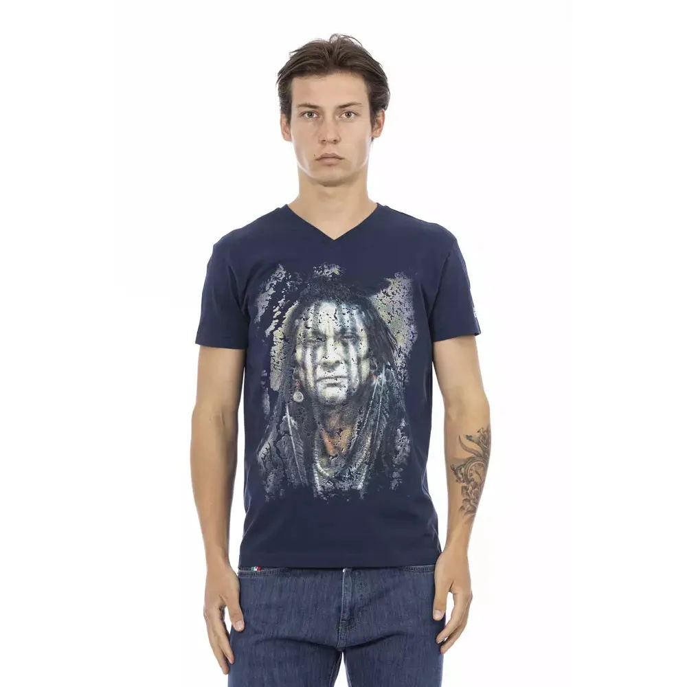 Trussardi Action Blue Cotton Men's V-Neck T-Shirt