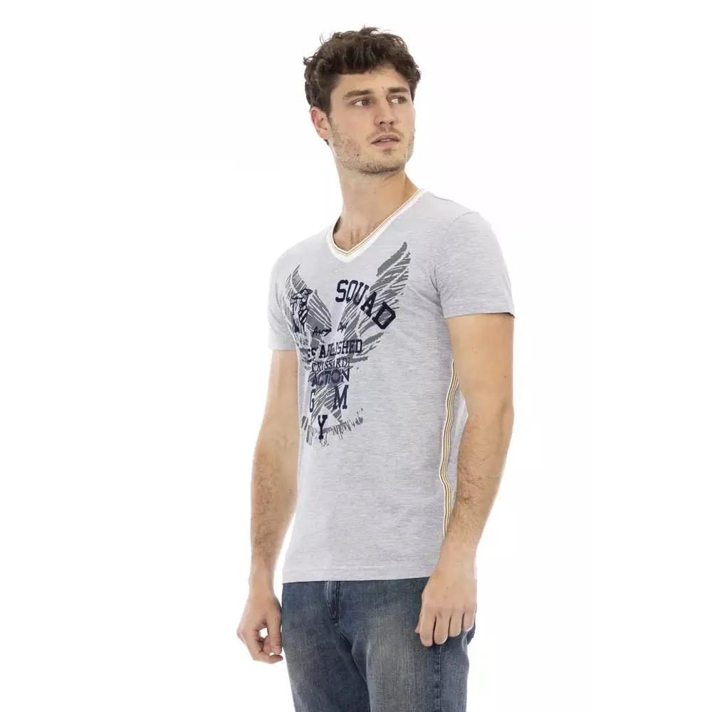 Trussardi Action Gray Cotton Men's V-Neck T-Shirt