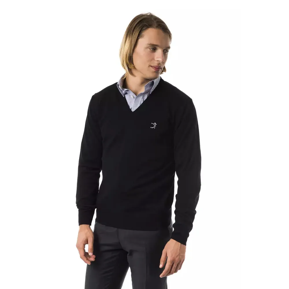 Uominitaliani Black Merino Wool Men Sweater