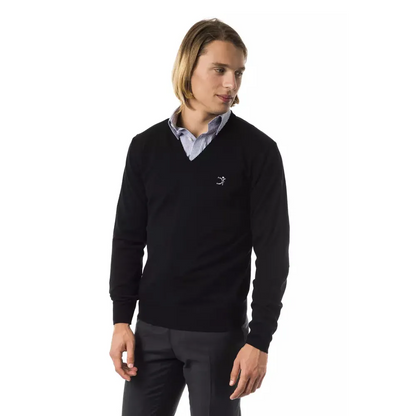 Uominitaliani Black Merino Wool Men Sweater