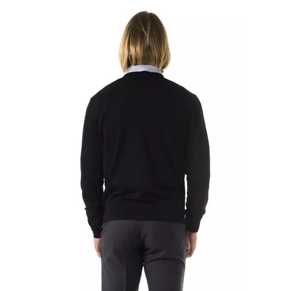 Uominitaliani Black Merino Wool Men Sweater