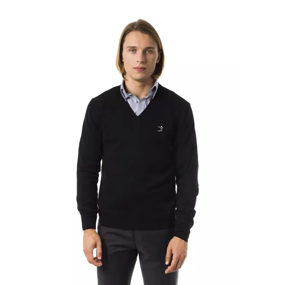 Uominitaliani Black Merino Wool Men Sweater