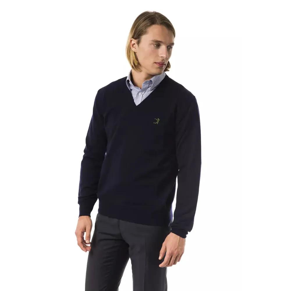Uominitaliani Blue Merino Wool Men Sweater