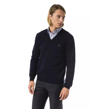Uominitaliani Blue Merino Wool Men Sweater