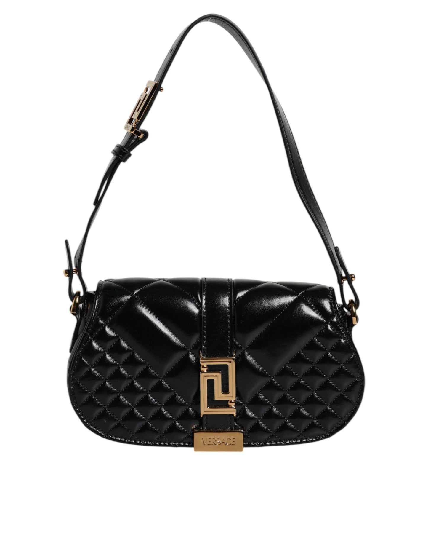 Versace Black Calf Leather Quilted Shoulder Strap Bag