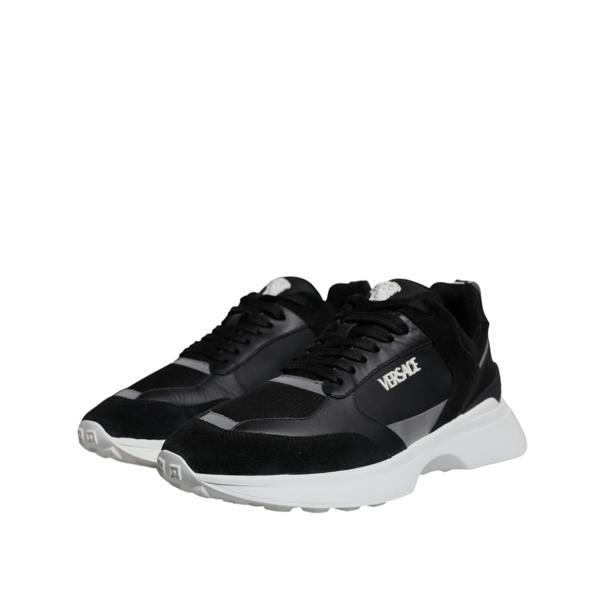 Versace Black Canvas Quad Fabric Medusa Low Top Sneaker Shoes