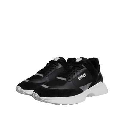 Versace Black Canvas Quad Fabric Medusa Low Top Sneaker Shoes