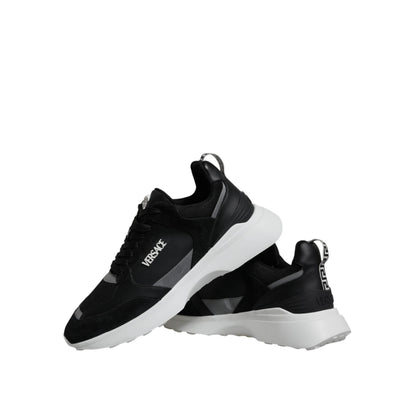 Versace Black Canvas Quad Fabric Medusa Low Top Sneaker Shoes