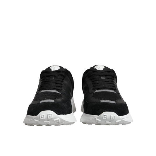 Versace Black Canvas Quad Fabric Medusa Low Top Sneaker Shoes