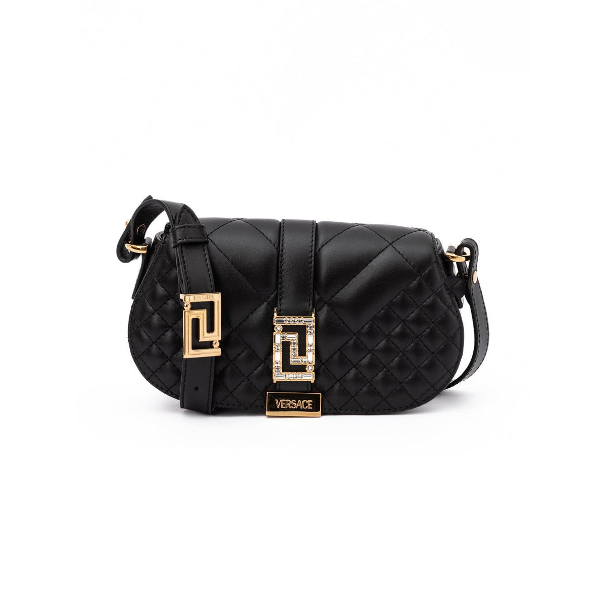 Versace Black Leather Quilted Shoulder Strap Bag