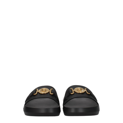 Versace Black Leather Slippers Sandals
