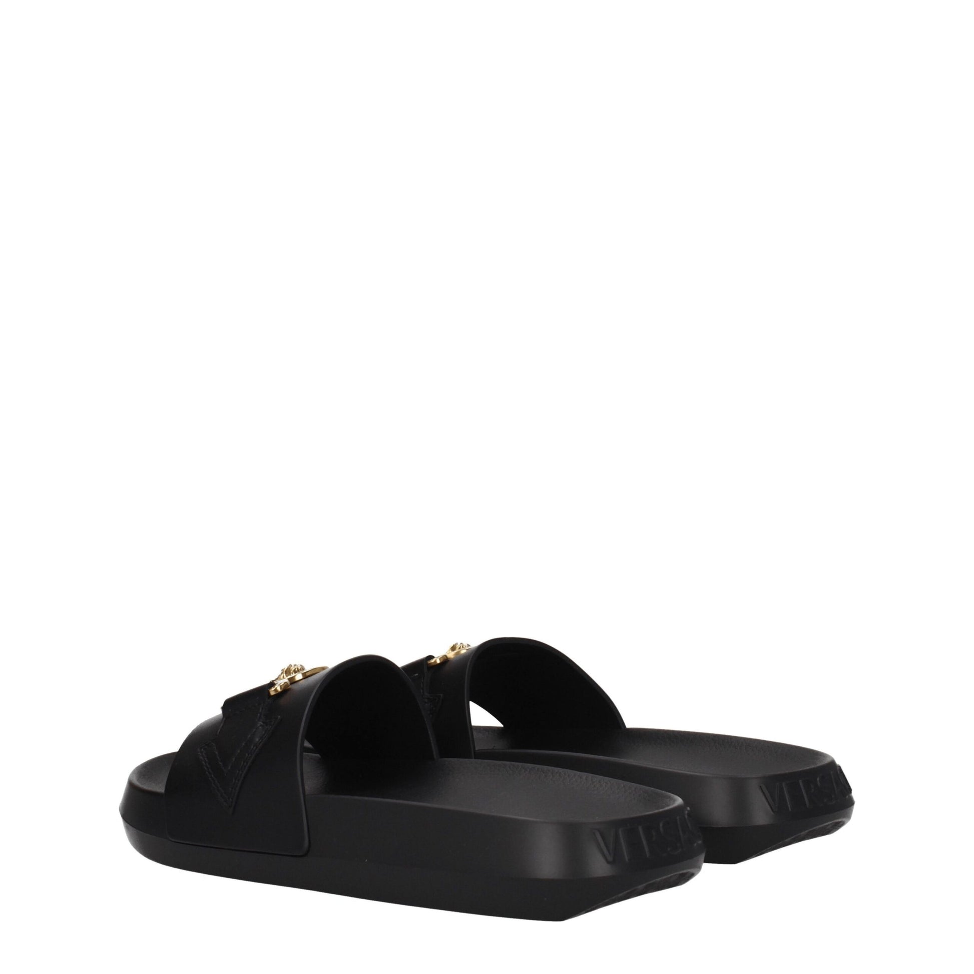 Versace Black Leather Slippers Sandals