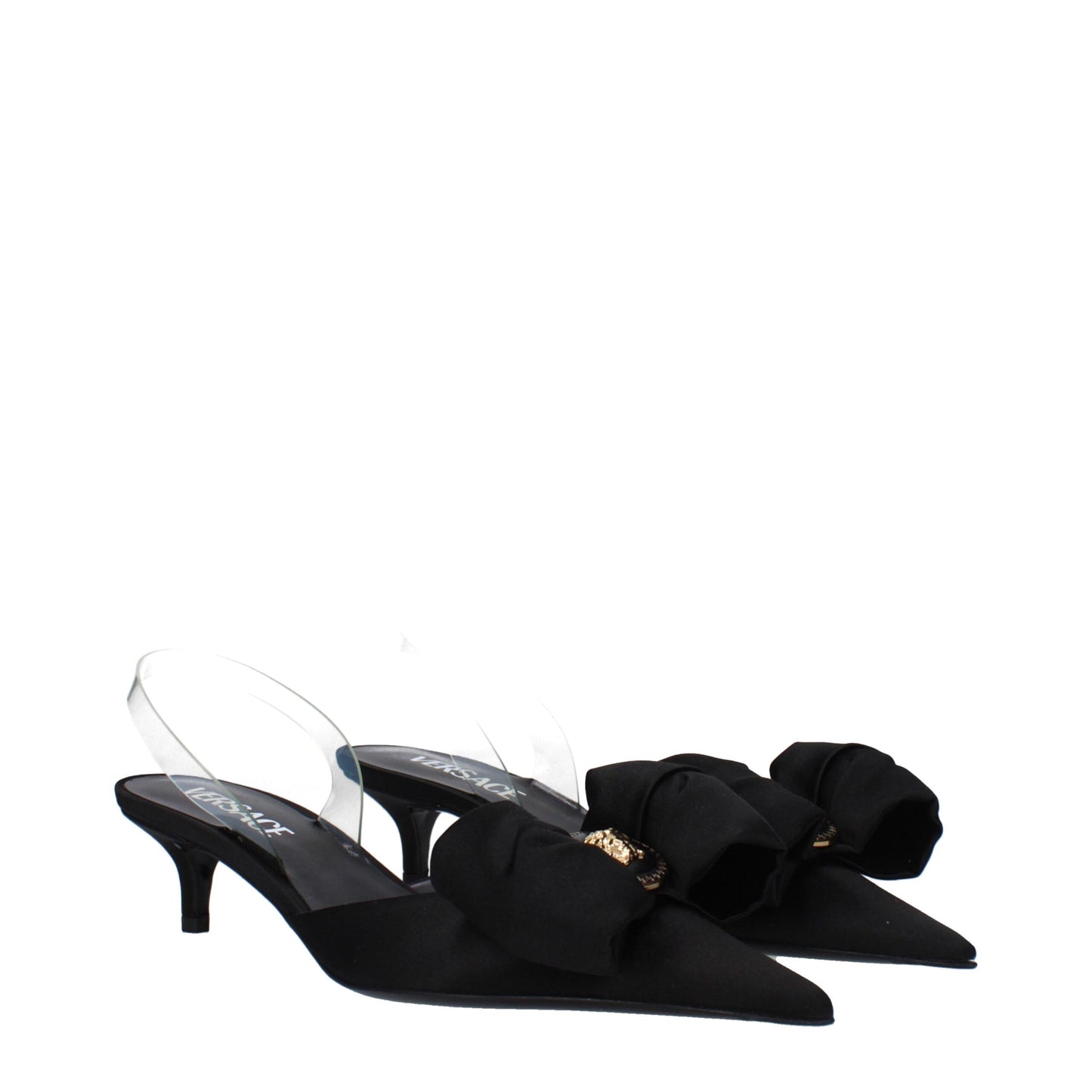 Versace Black Satin Flat Sandals