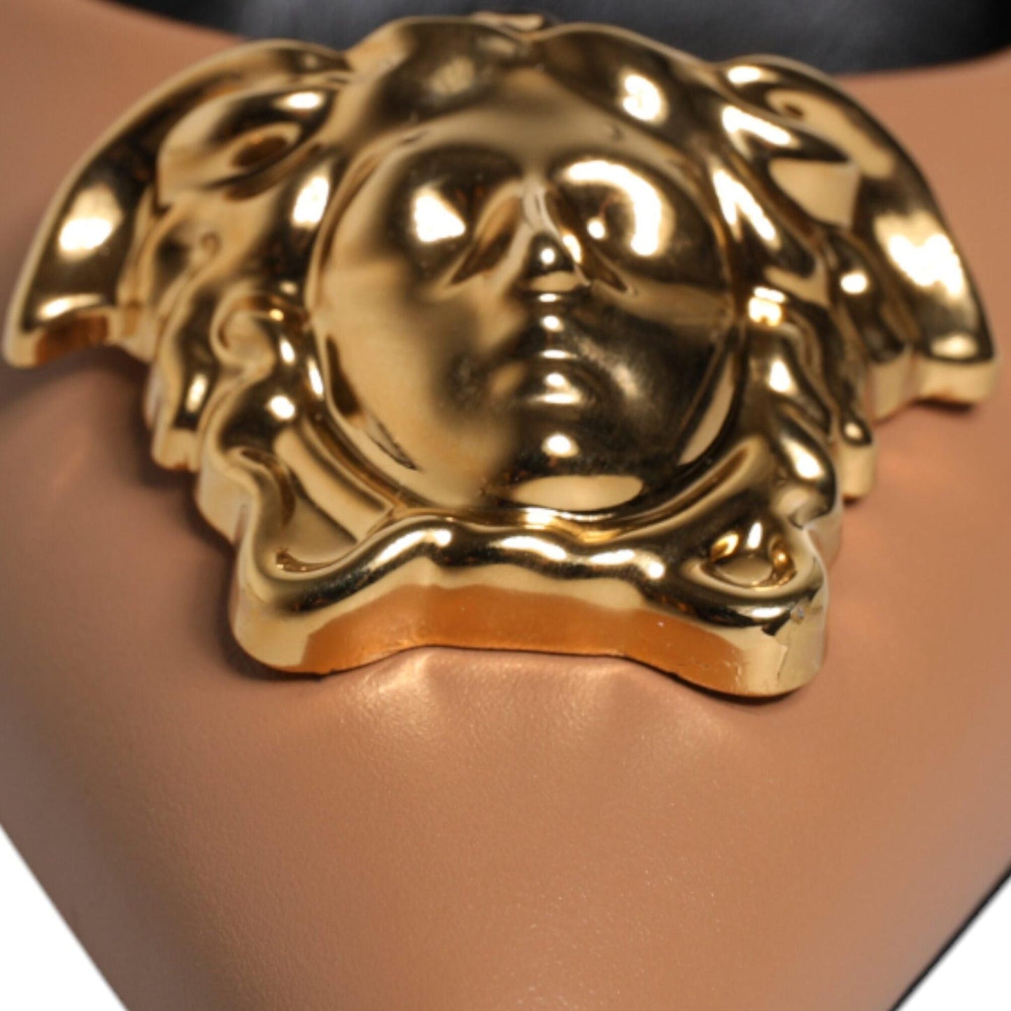 Versace Brown Leather Logo Plaque High Heels Pumps Shoes