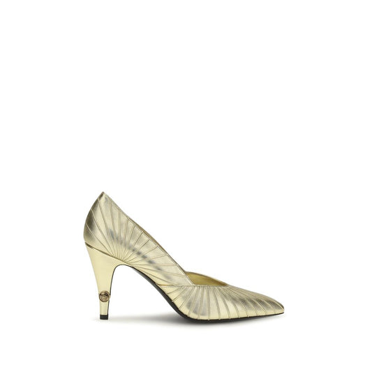 Versace Gold Calf Leather Bos Taurus High Heel Pumps