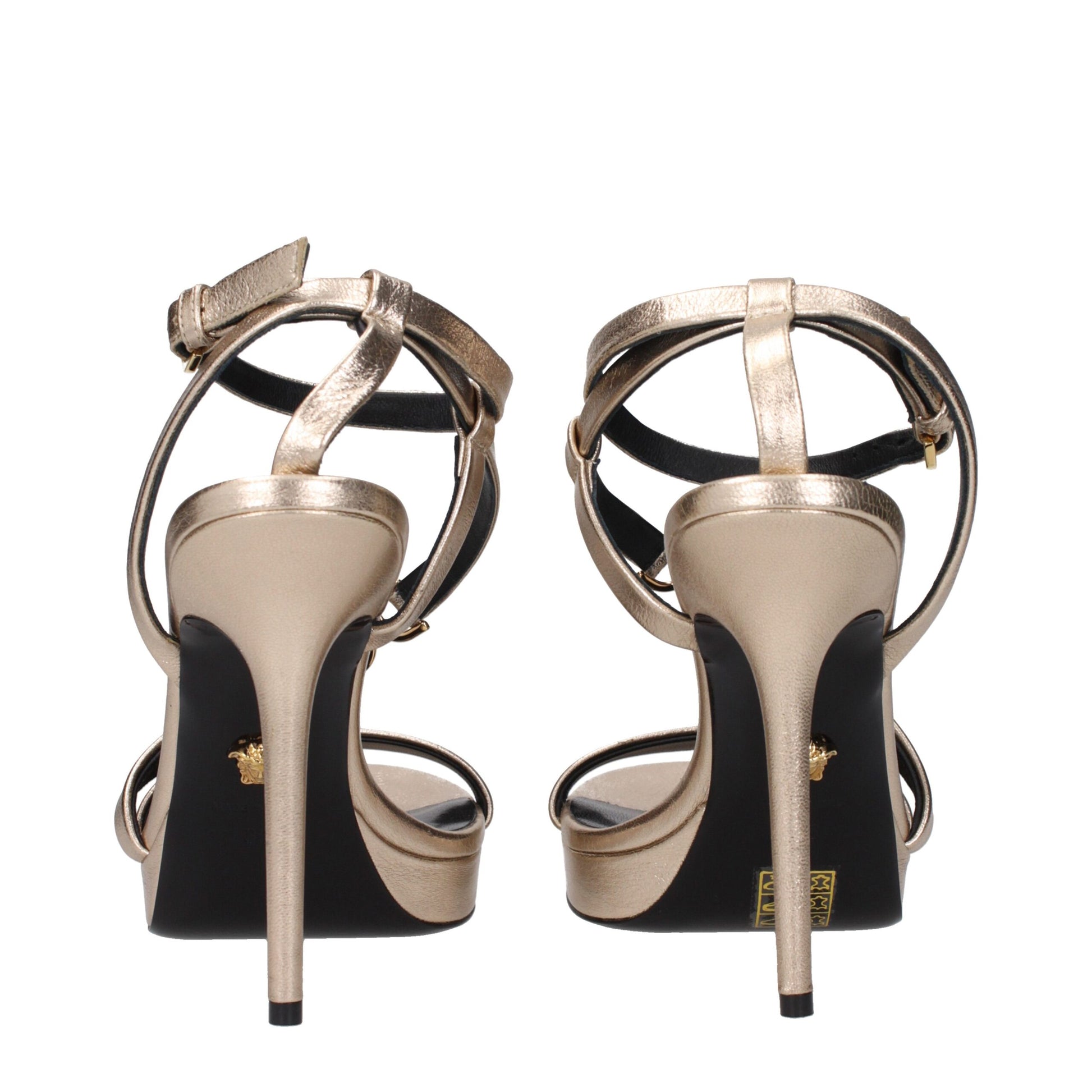 Versace Gold Leather Stiletto Heels Sandals