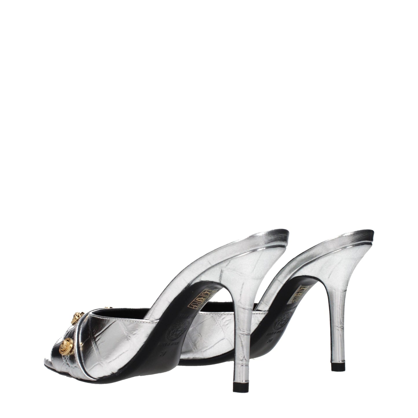 Versace Gray Leather Stiletto Heel Sandals