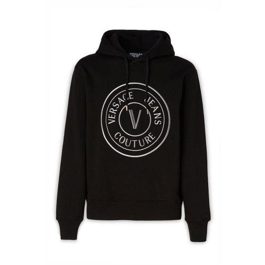 Versace Jeans Black Cotton Logo Details Hooded Sweatshirt