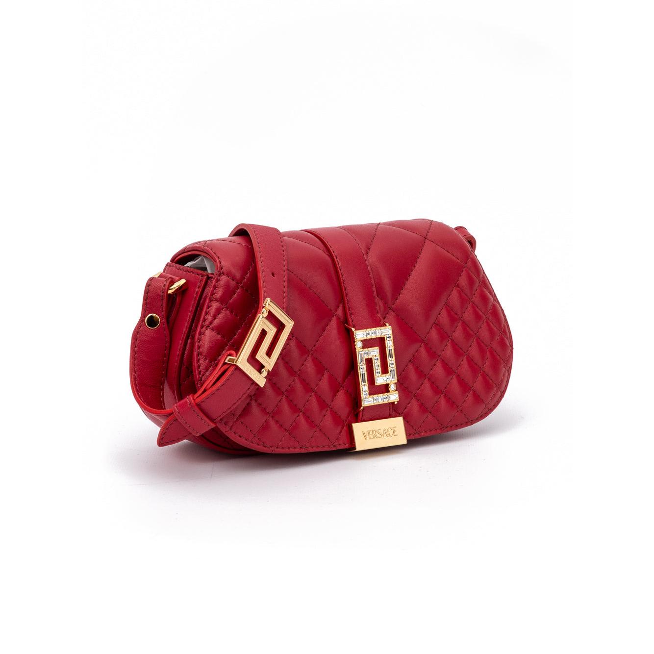 Versace Red Leather Quilted Shoulder Strap Bag