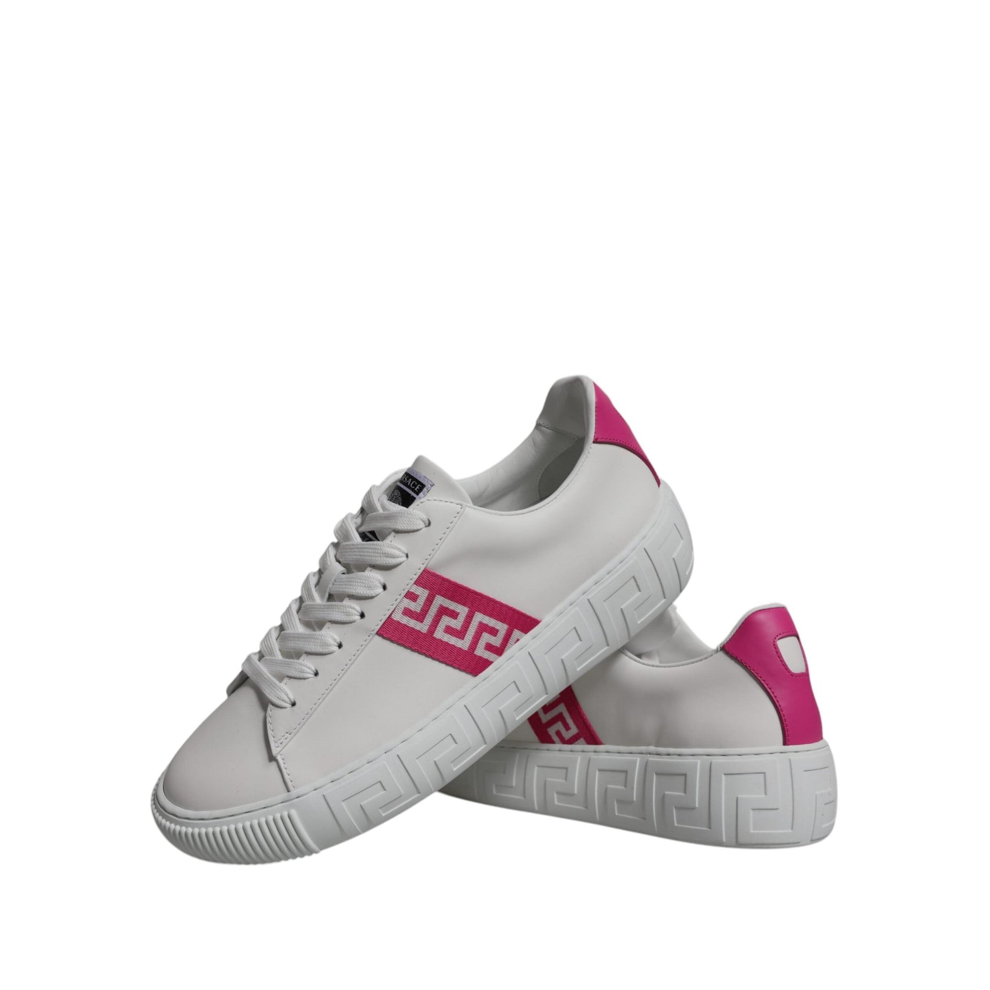 Versace White Pink Greca Print Platform Low Top Sneakers Shoes