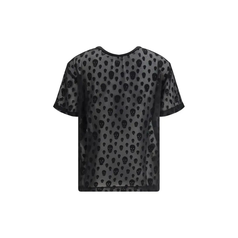Alexander McQueen sort T-shirt i sort polyamid med sort sort skullmønster