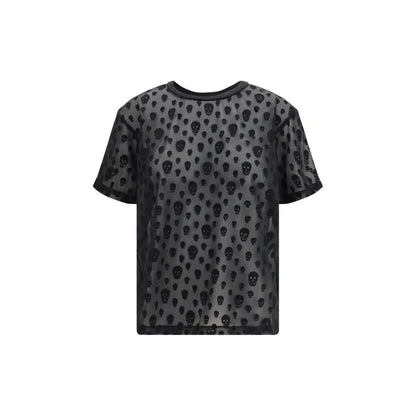 Alexander McQueen black polyamide t-shirt med sort hodeskallemønster