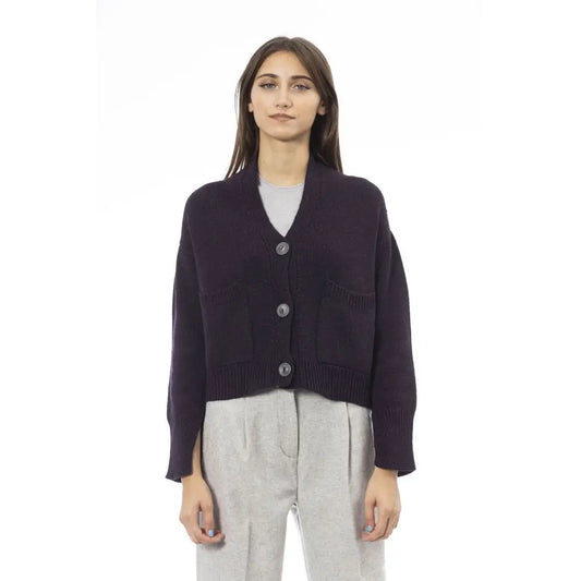 Alpha Studio Purple Merino Wool Women Cardigan