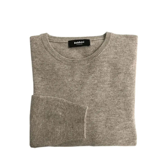 Baldinini trend beige cashmere sweater, folded with ribbed crew neck