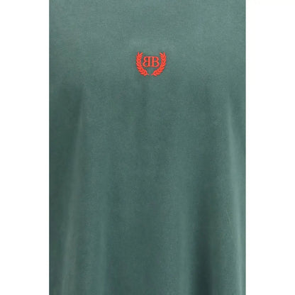 Balenciaga bicolor cotton t-shirt med mørkegrønt stof og orange rb-logo