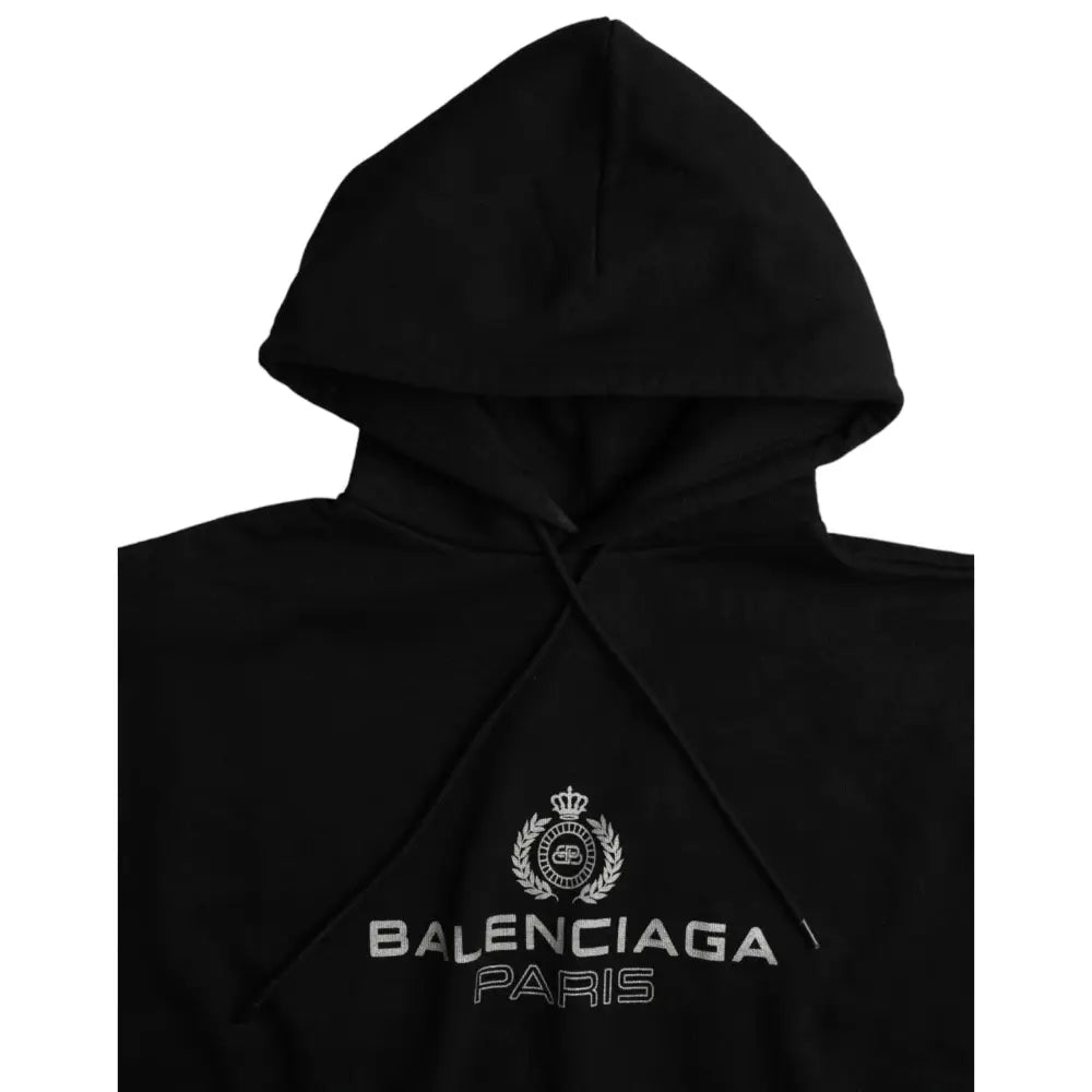 Balenciaga Black Cotton Logo Hooded Pullover Sweatshirt Sweater