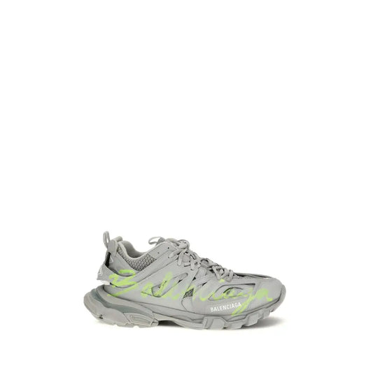 Grå Balenciaga Triple S sneakers i polyester med neon grønne flammer og chunky sål