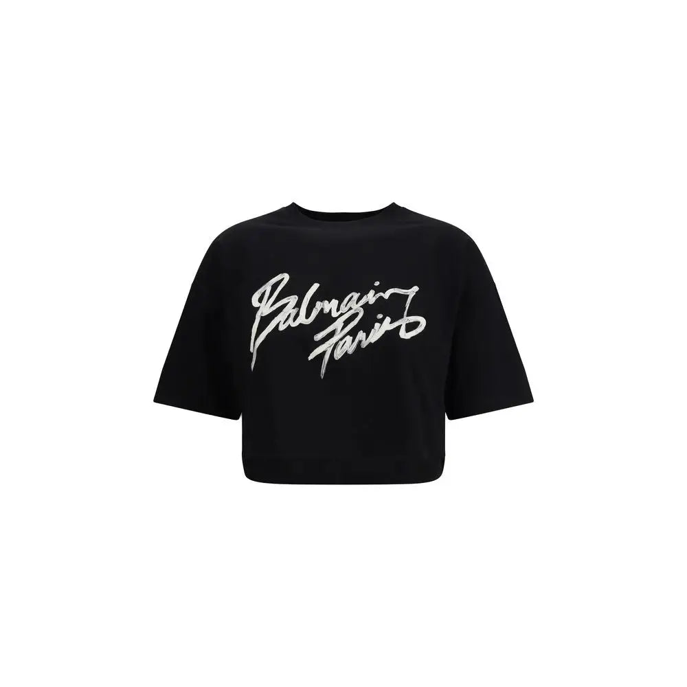 Balmain black cotton t-shirt med hvid Palmer Paris logo