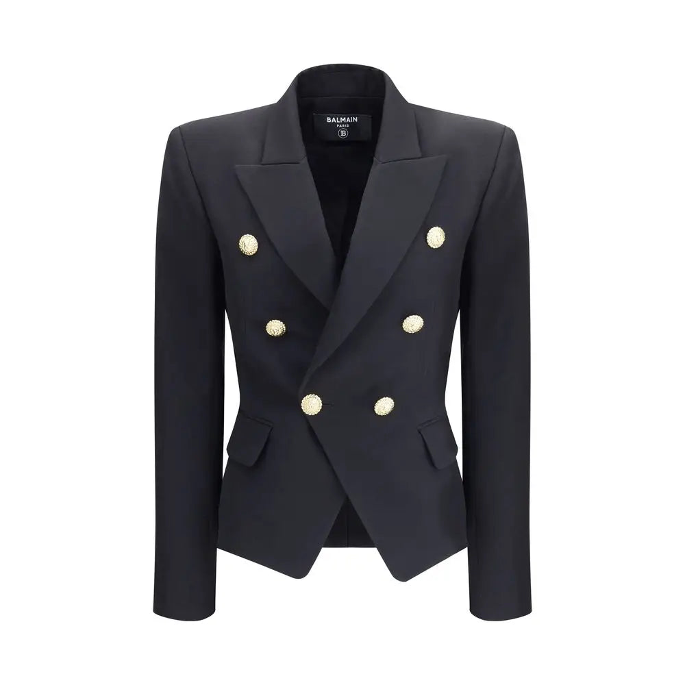 Sort Balmain double-breasted blazer i sort med guldknapper, 100% originale brands