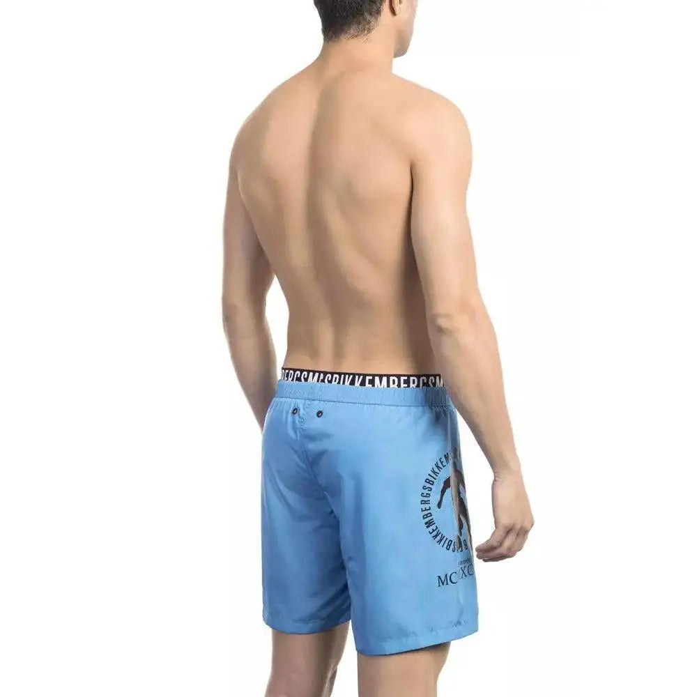 Bikkembergs Light Blue Polyester Men Swim Short