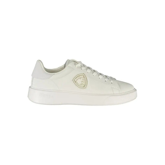 Hvid læder lavtop Blauer Bianco Poliestere sneakers med guld skjold-logo