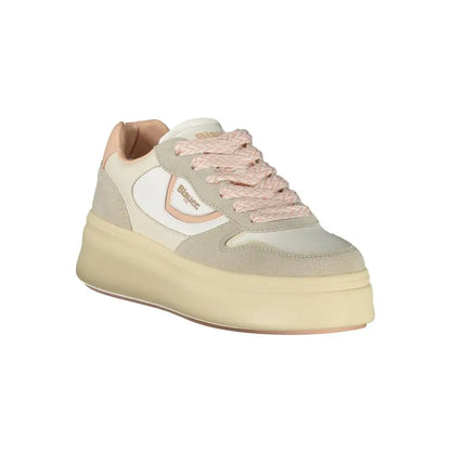 Blauer Bianco polyurethane women sneaker in beige and white with pink laces