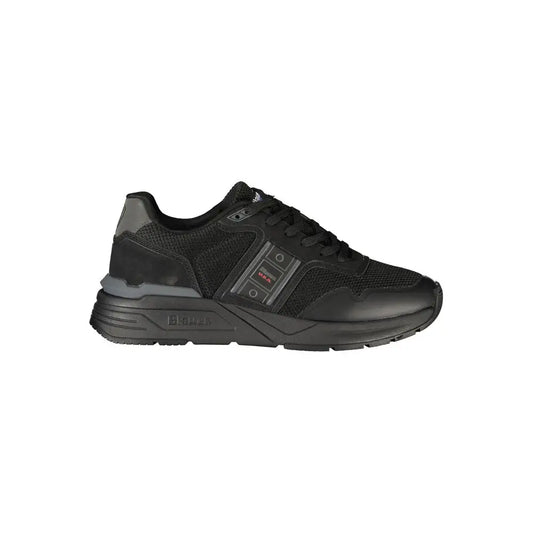 Blauer black polyester sneakers med mesh og geometrisk panel