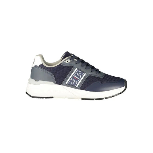 Blauer Blue polyester sneakers in navy blue and gray mesh with white midsole and bold vertical stripe